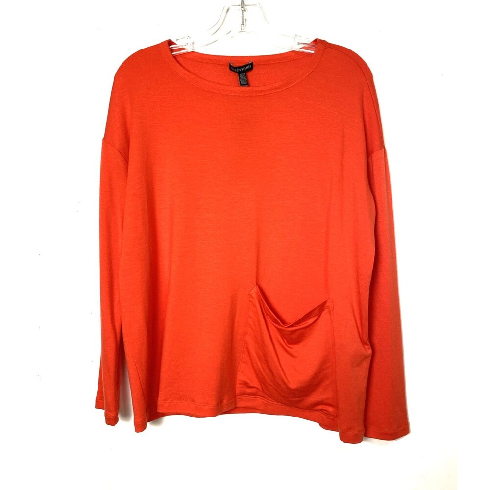 Eileen Fisher Long Sleeve Shirt Size XXS/TTP Vivrant Orange Pocket Top Casual